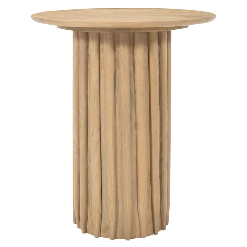 20 in. Natural Brown Round Wood End Table, Sturdy Build End Side Table for Living Rooms