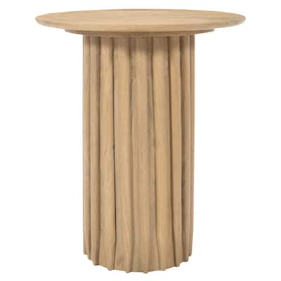 20 in. Natural Brown Round Wood End Table, Sturdy Build End Side Table for Living Rooms
