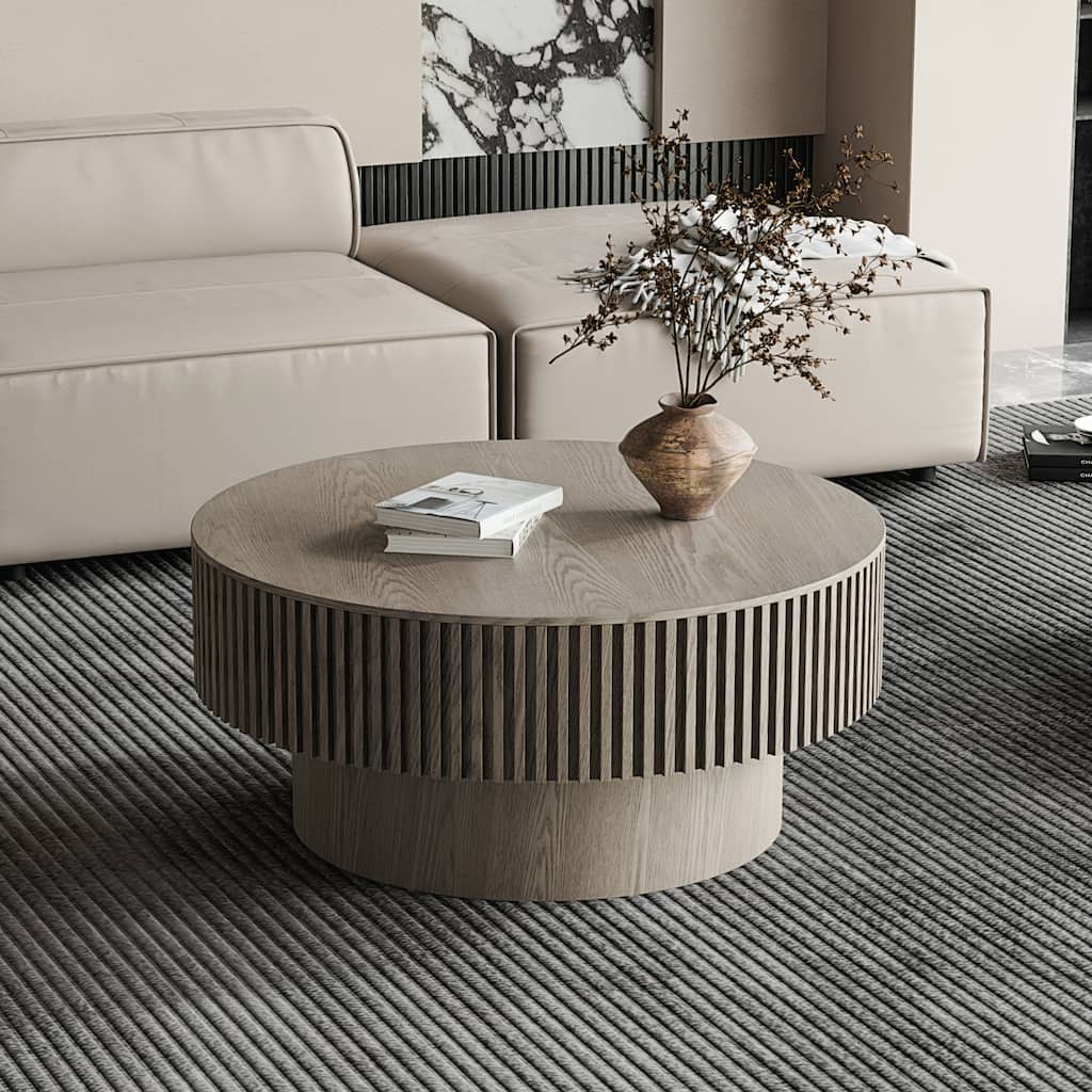 31.5 Inch Round Coffee Table with Storage