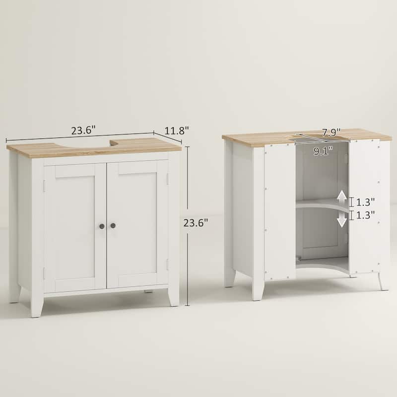Kleankin Under-Sink Bathroom Sink Cabinet, Storage Unit with U-Shape and Adjustable Internal Shelf, White - 23.5"x11.75"x23.5"