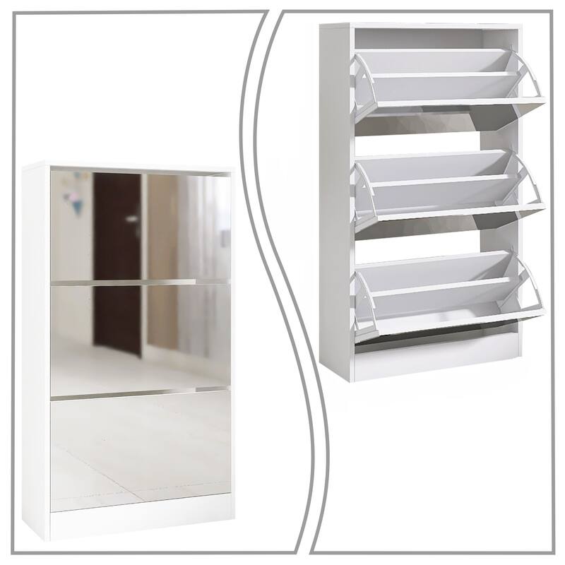 Minimalist Wooden Shoe Storage Cabinet with Mirrored Drawer Front Panels