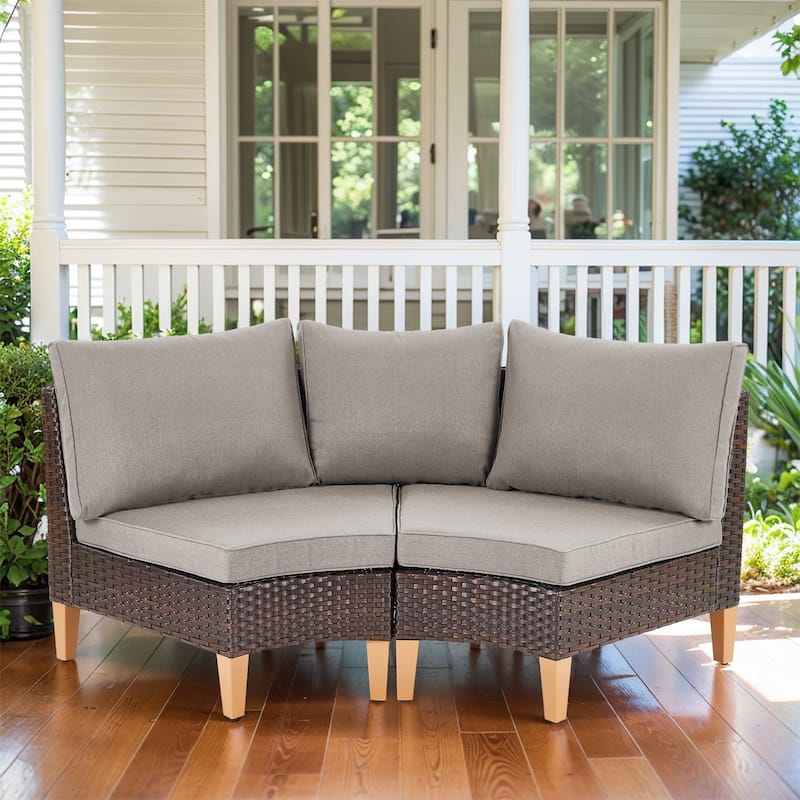 Patio Curved Sofa Set PE Rattan Sofa - Grey - Brown