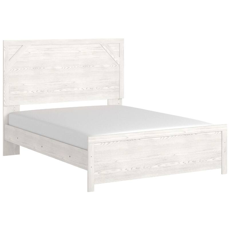 Hara Queen Panel Bed with Cross-Brace Accents, Farmhouse Gray-White Wood