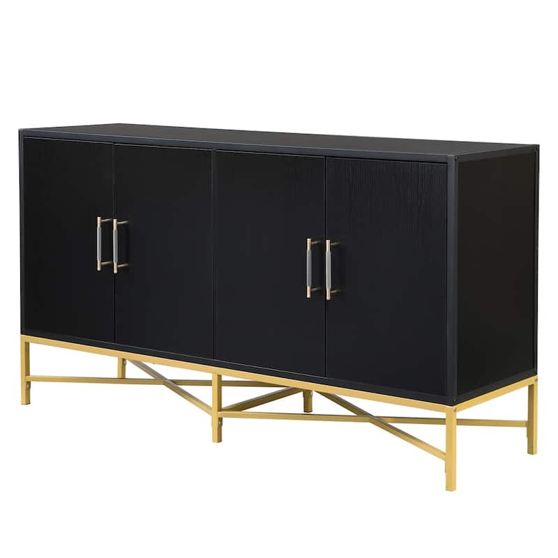 4-Door Wood Sideboard with Metal Cross Leg