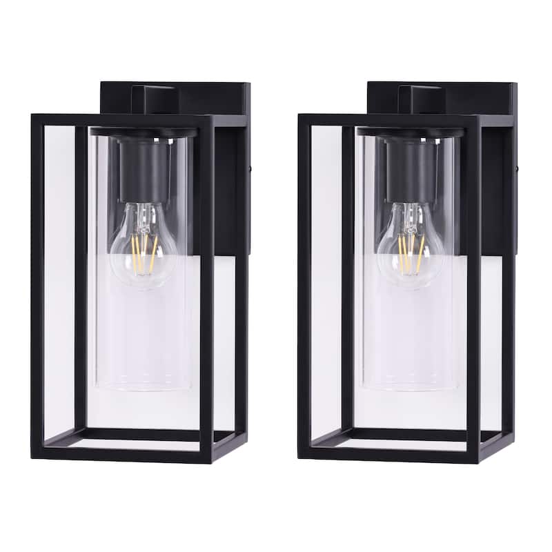 2-Pack Industrial Metal Outdoor Wall Lantern - 5.8"Wx8.1"Dx12.2"H - Black