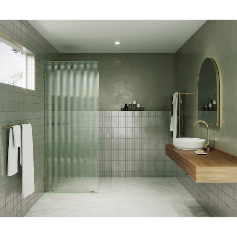 Glass Warehouse 30" x 78" Frameless Shower Door - Single Fixed Panel Fluted Frosted