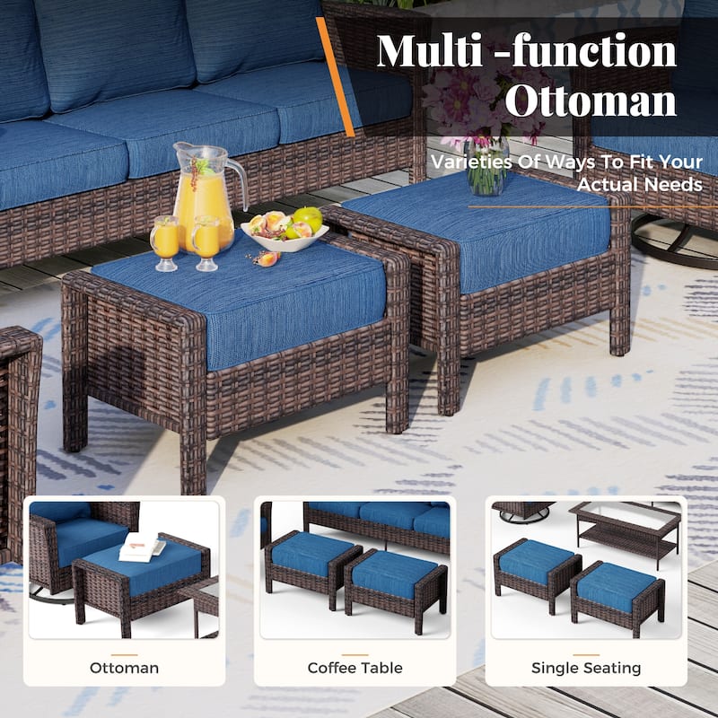MAISON ARTS Extra-Large Patio Wicker Sofa Conversation Set with Coffee Table, Oversize Seat with 5.5'' Thick Padded Cushion