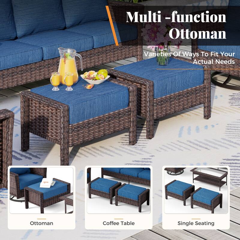 MAISON ARTS Patio Wicker Sofa Conversation Set with 50,000 BTU Fire Pit Table , Oversize Seat with 5.5'' Thick Padded Cushion