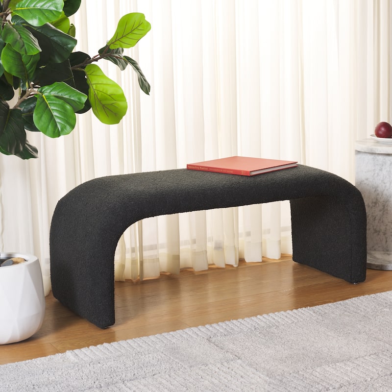 SAFAVIEH Margarett Modern Minimalist Glam Bench - 45" W x 18" D x 19" H - 45"W x 18"D x 19"H - Black Boucle