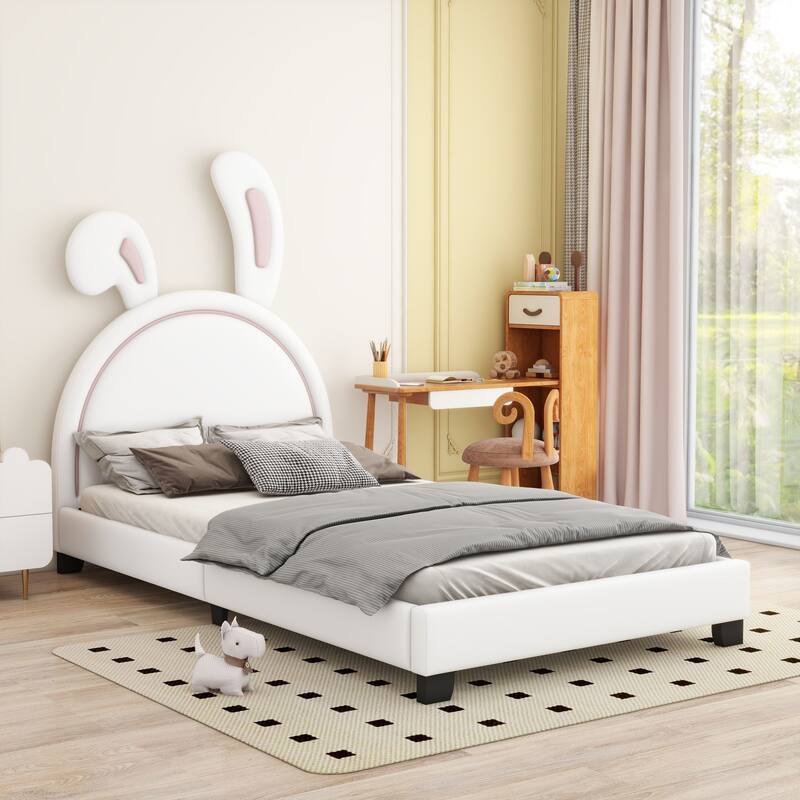 Upholstered faux leather platform bed