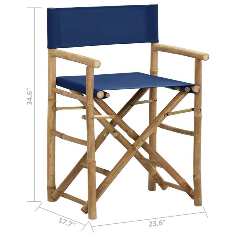 Foldable Directors Chair Set of 2, Accent Bamboo Frame, Blue Polyester