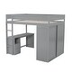 preview thumbnail 8 of 13, Gray Full Pine Wood Loft Bed w/ Wardrobes, 2-Drawer Desk w/ Cabinet