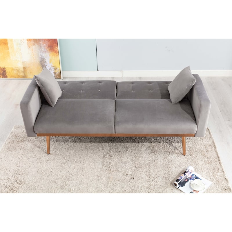 Velvet Upholstered Tufted Loveseats Sleeper sofa with Golden Legs