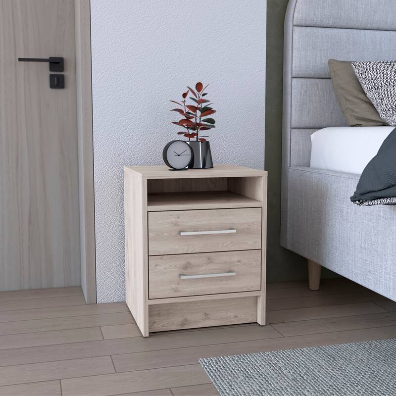 Compact Modern 2-Drawer Nightstand End Table with Superior Top Shelf for Bedroom or Living Room Storage - Gray