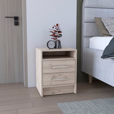 Compact Modern 2-Drawer Nightstand End Table with Superior Top Shelf for Bedroom or Living Room Storage
