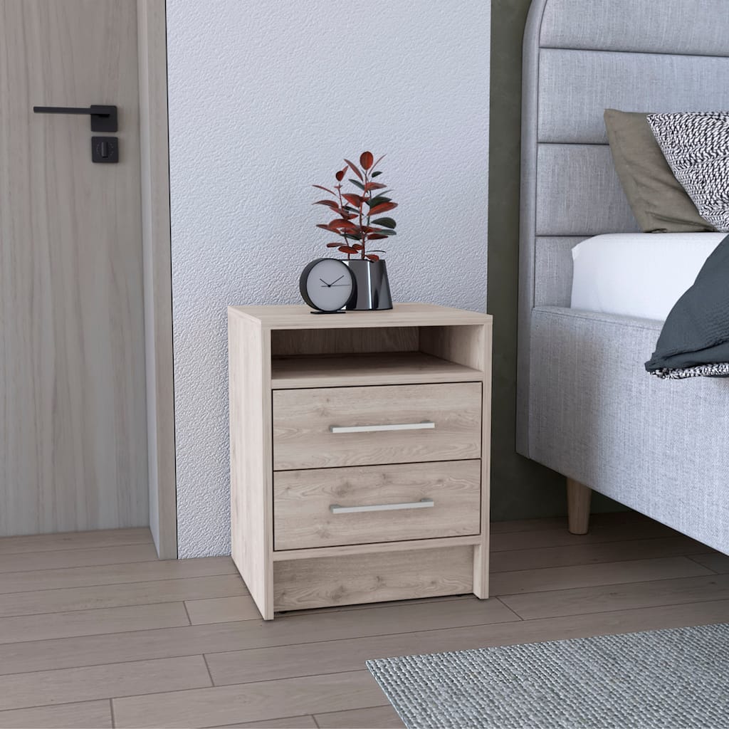 Compact Modern 2-Drawer Nightstand End Table with Superior Top Shelf for Bedroom or Living Room Storage