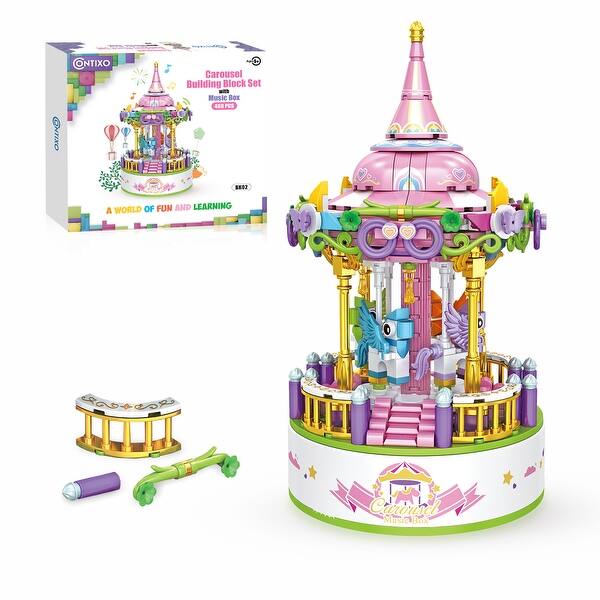 slide 2 of 8, Contixo BK02 Carousel Building Block Set with Music Box, 488 Pieces Multi - Kids