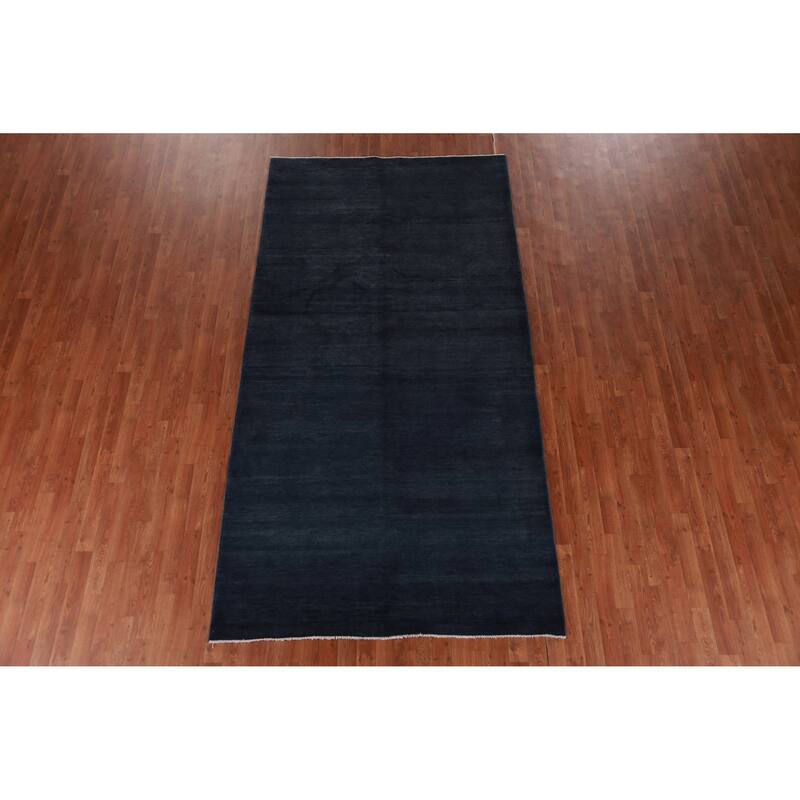 Hand Knotted Oriental 100% Wool Carpet Modern Solid Navy Blue & Blues Gabbeh Area Rug - 10' 0'' X 5' 3''