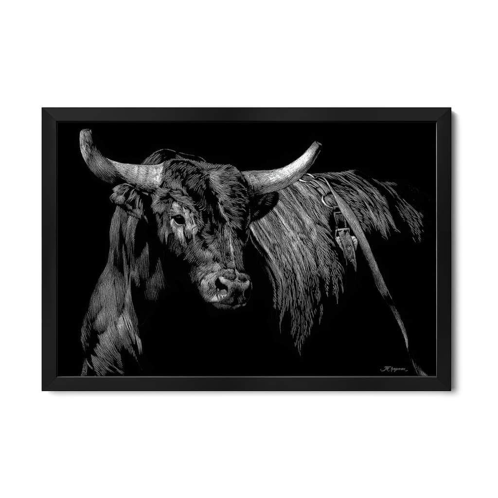 Brindle Rodeo Bull Premium Framed Poster by Julie T. Chapman