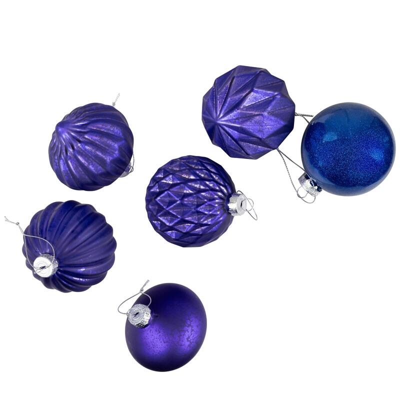 Multi Finish Ball and Onion Christmas Ornaments - 3.25" - Royal Blue and Purple - Set of 12