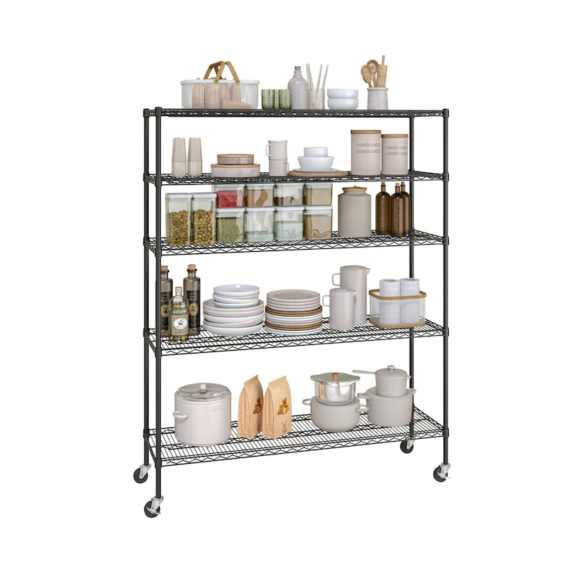 Seville Classics 60 in W x 18 in D x 75 in H UltraDurable Commercial-Grade 5-Tier Steel Wire Shelving with Wheels