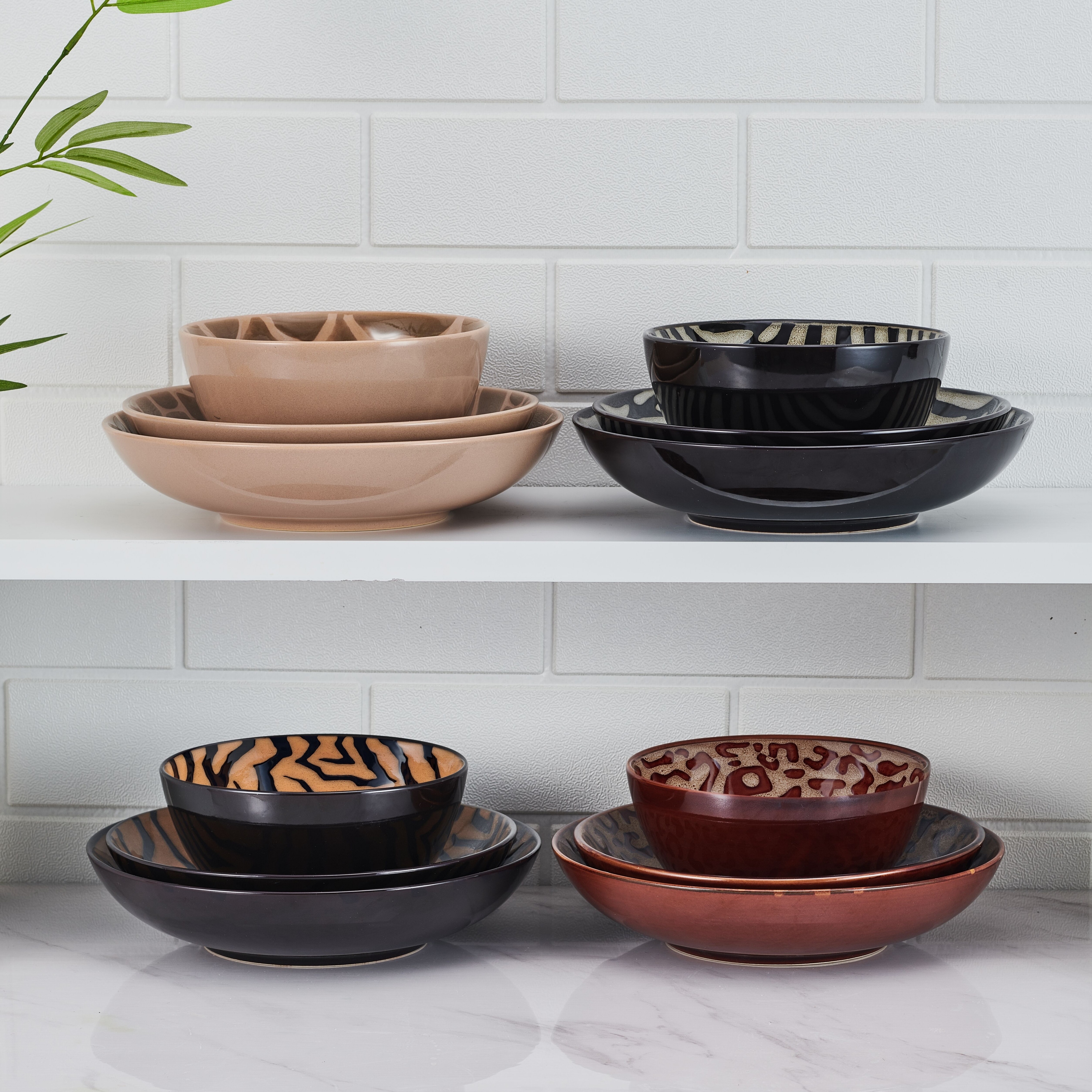 Mikasa Amari 12Pc Dinnerware Bowl Set Service for 4 Grey 12 Piece