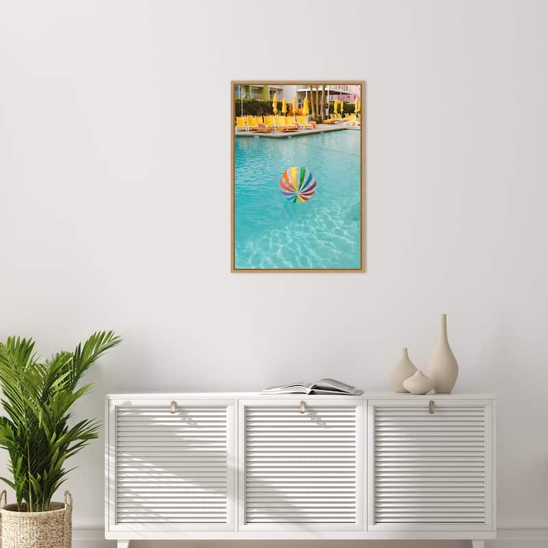 Palm Springs Pool Day by Bethany Young Framed Canvas Wall Art Print - Sylvie Natural
