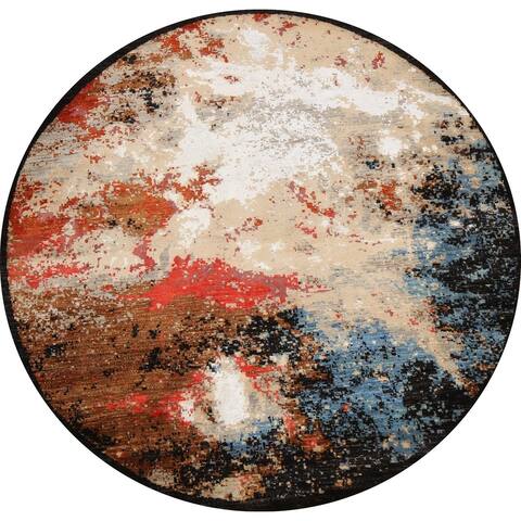 Abstract Wool/ Silk Vegetable Dye Oriental Area Rug Hand-knotted - 6'2" x 6'1" Round