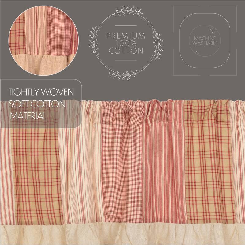 Sawyer Mill Patchwork Valance - 19x60 - Country Red/Dark Tan/Dark Creme