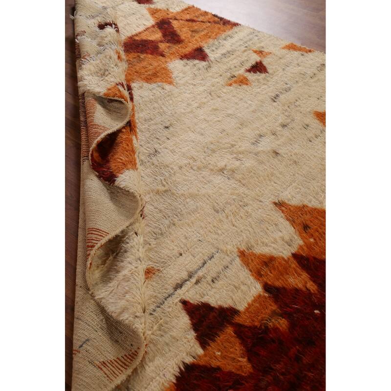 Hand Knotted Oriental 100% Wool Carpet Modern Tribal Beige & Ivories Moroccan Area Rug - 9' 8'' X 6' 8''