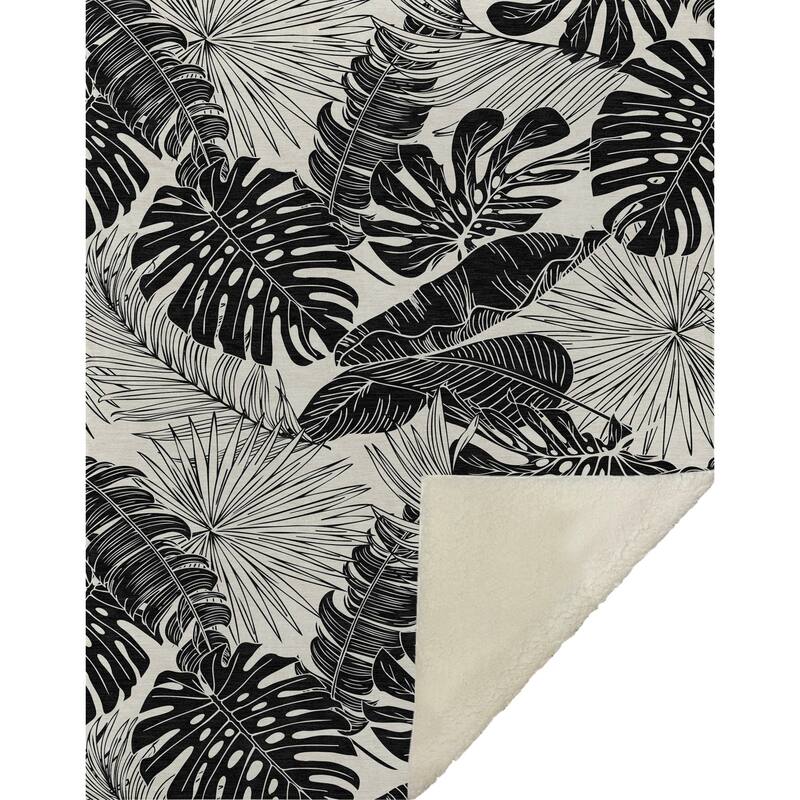 Premium Machine Washable ASB211 Palm Leave Sherpa Throw Blanket
