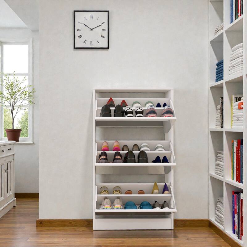 Narrow Mirrored Shoe Storage Cabinet, Slim 3-Tier Pull-Down Shoe Rack Organizer for Entryway, Hallway & Small Apartments