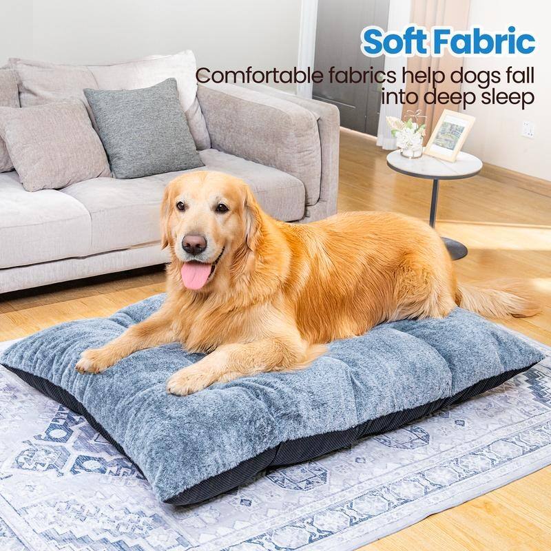3-Size Fluffy Deluxe Dog Bed, Comfy Pet Sleeping Mat with Alcantara Upholstery and Anti-Slip Bottom, Washable Soft Puppy Pad - Grey - L