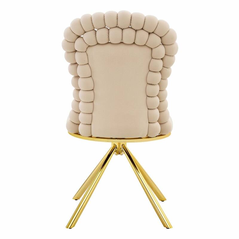 Set of 2 Puffy Bubble Velvet Dining Chairs with Ball Chain Detail & Gold Legs