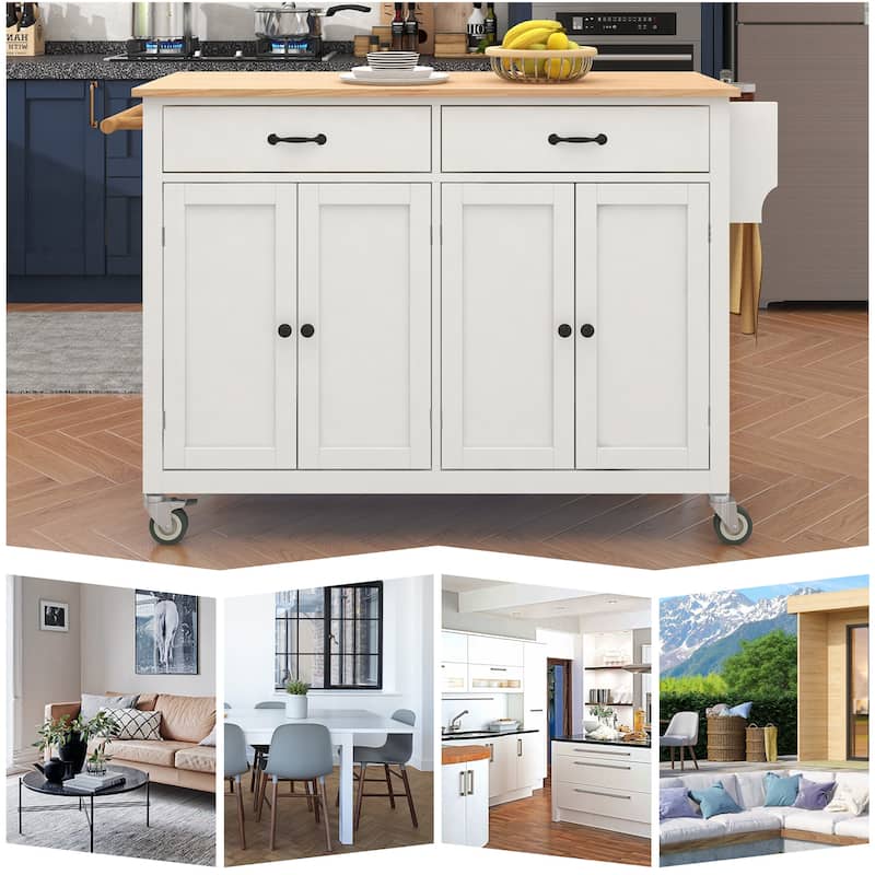 Xiexie Kitchen Island Cart with 2 Drawers(54-in x19-in x36-in)