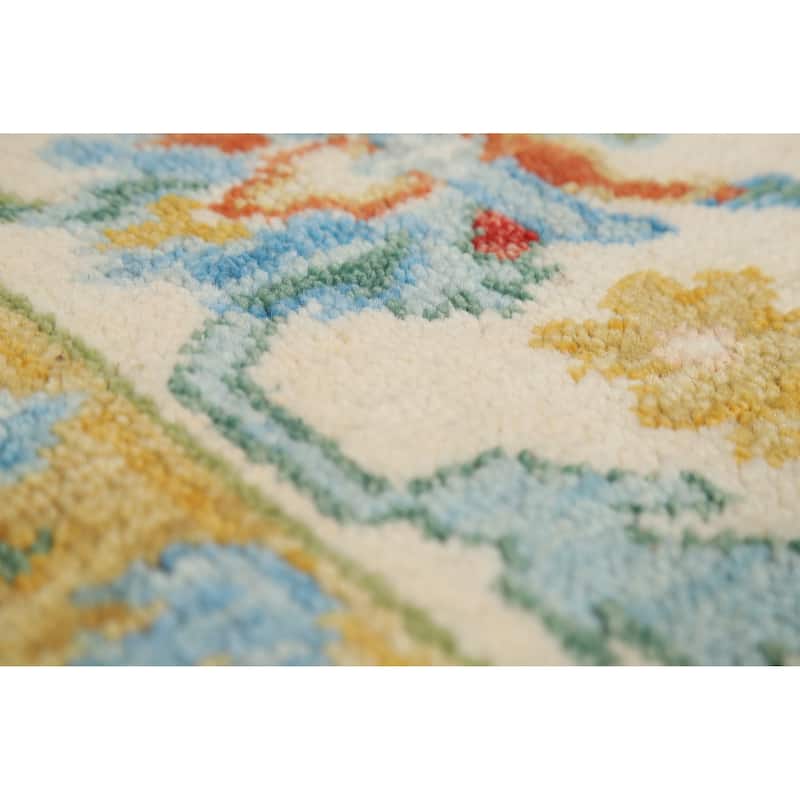 Light Blue Oushak Indian Area Rug Hand-Knotted Wool Carpet - 7'11"x 9'7"