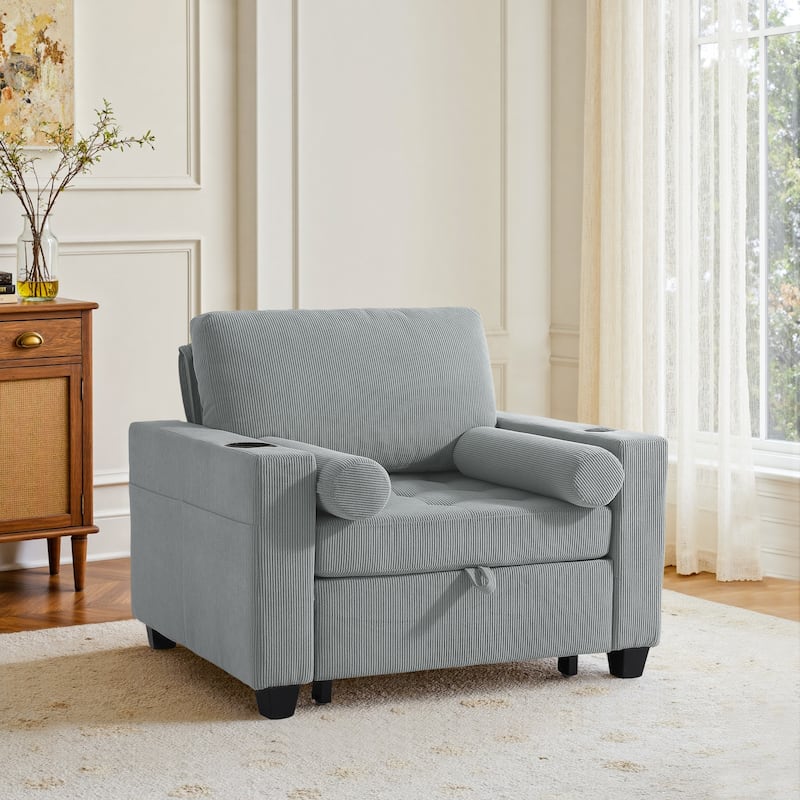 39" Adjustable Recline Convertible Sleeper Accent Chair with USB Port