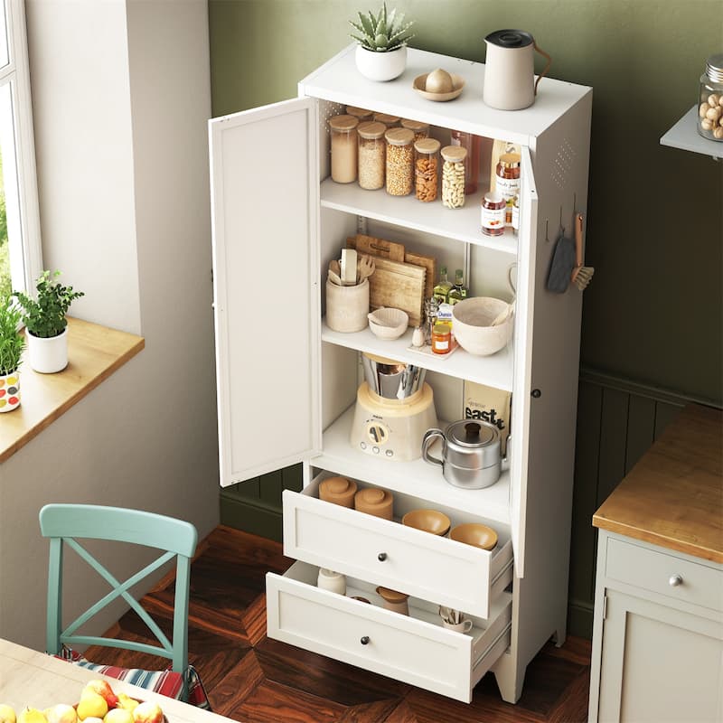 72" Pantry Kitchen Storage Cabinet with 2 Drawers & Adjustable Shelves