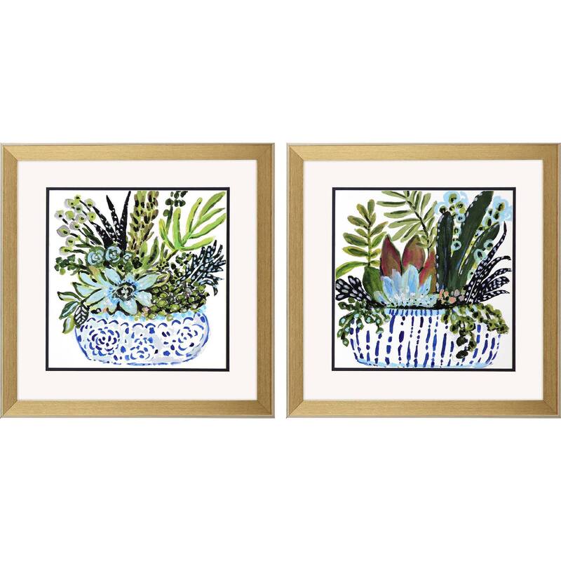 HomeRoots Set Of Two Succulent Garden Gold Framed Wall Art