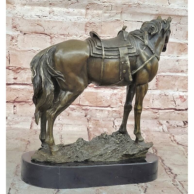 Large Original Loving Horse With His Saddle Western Art Cowboy Bronze Sculpture
