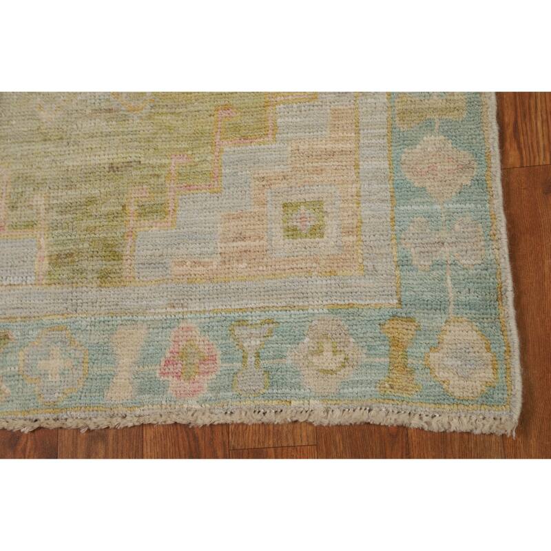 Hand Knotted Oriental 100% Wool Carpet Transitional Geometric Navy Blue & Blues Oushak Runner Rug - 11' 6'' X 2' 9''