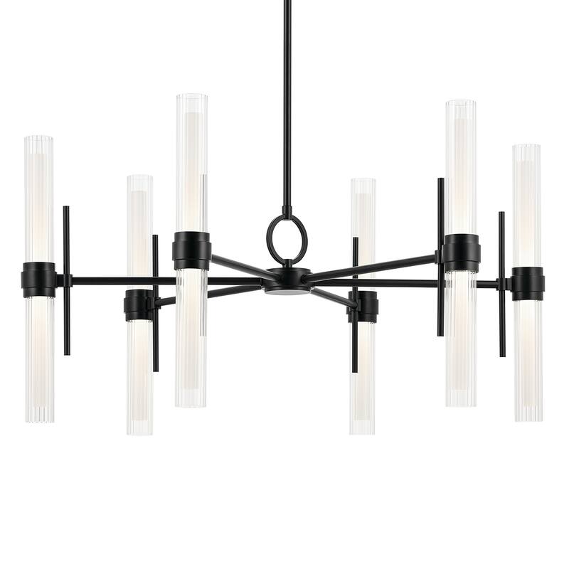 Riven 33 Inch LED 12 Light Chandelier with Clear Fluted Glass in Black