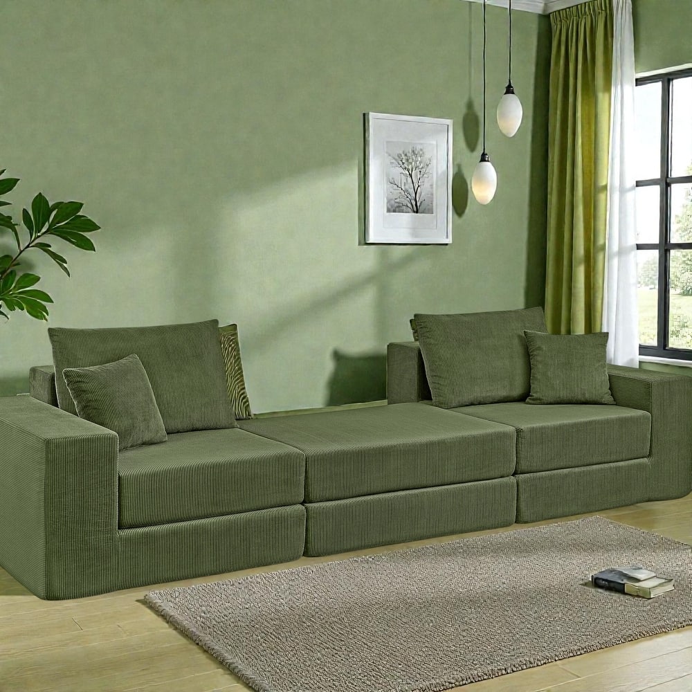 Modular Cloud Sectional Couch, L Shaped Upholstered Sofa with Removable Ottoman and Deep Seat, No Assembly