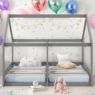 Twin Size House Shaped Platform Beds,2 In 1 Beds,Two Shared Beds