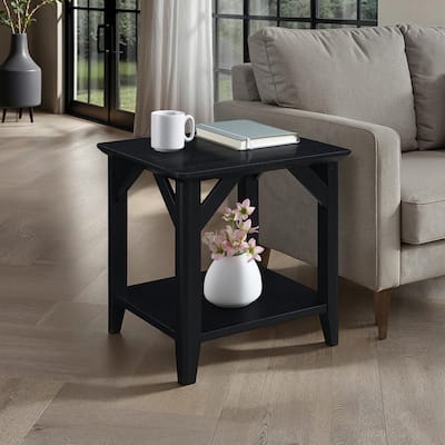 Rustic End Table with Shelf, Two Tier Storage and Tapered Legs, Woodgrain Accent Side Table for Living Room or Office - 22