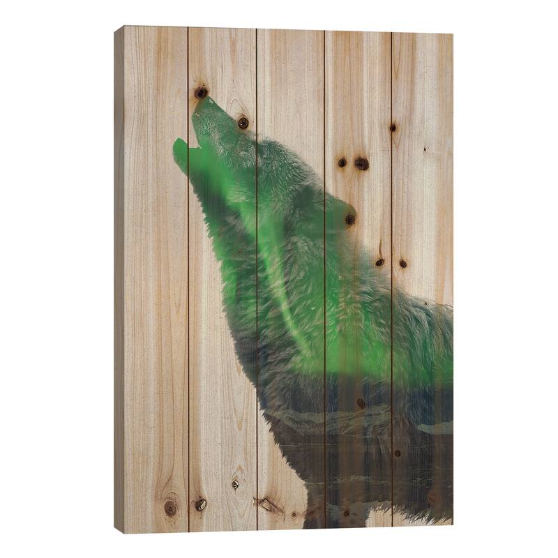 Howling Wolf Print On Wood by Andreas Lie - Multi-Color - 26x18x1.5