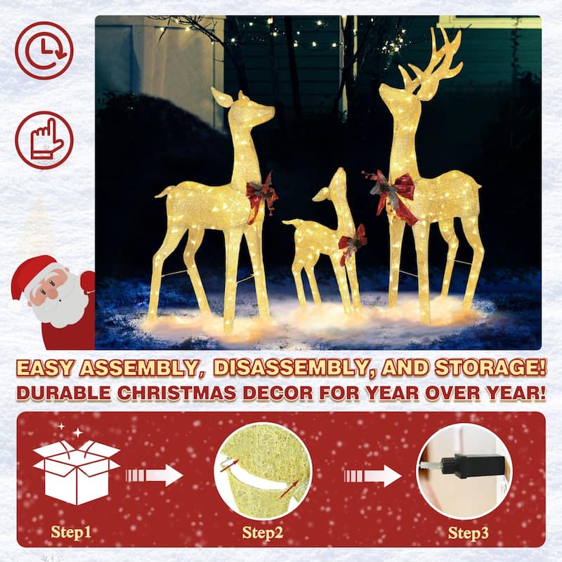 VEIKOUS 4.5 ft. 3D LED Reindeer Family Christmas Holiday Yard Decoration
