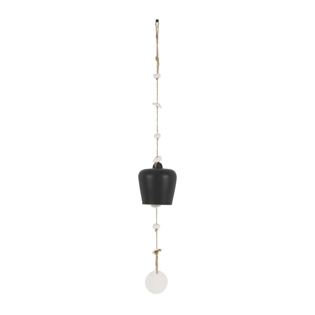 Ceramic Handmade Indoor Outdoor Windchime with Cascading White Disks - Black - Roche River Decor