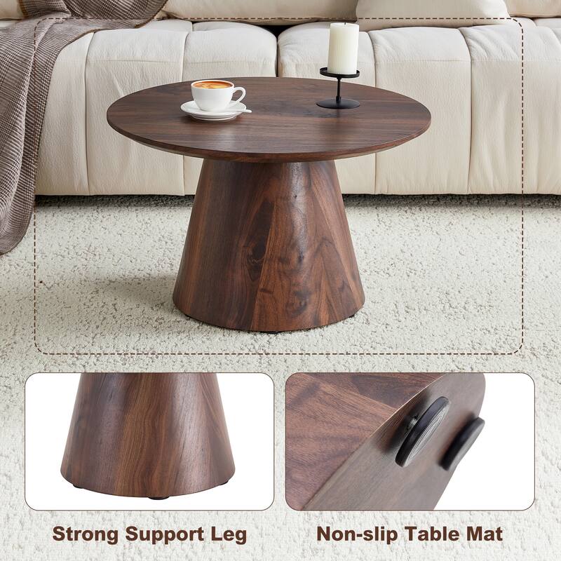 Medieval-Modern Coffee Table Set‌ – Classic Round Wood Grain Veneer Table with Matching Side Table