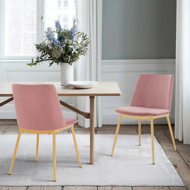 Messina Retro Velvet Dining Chairs with Gold Legs - Set of 2 - Pink